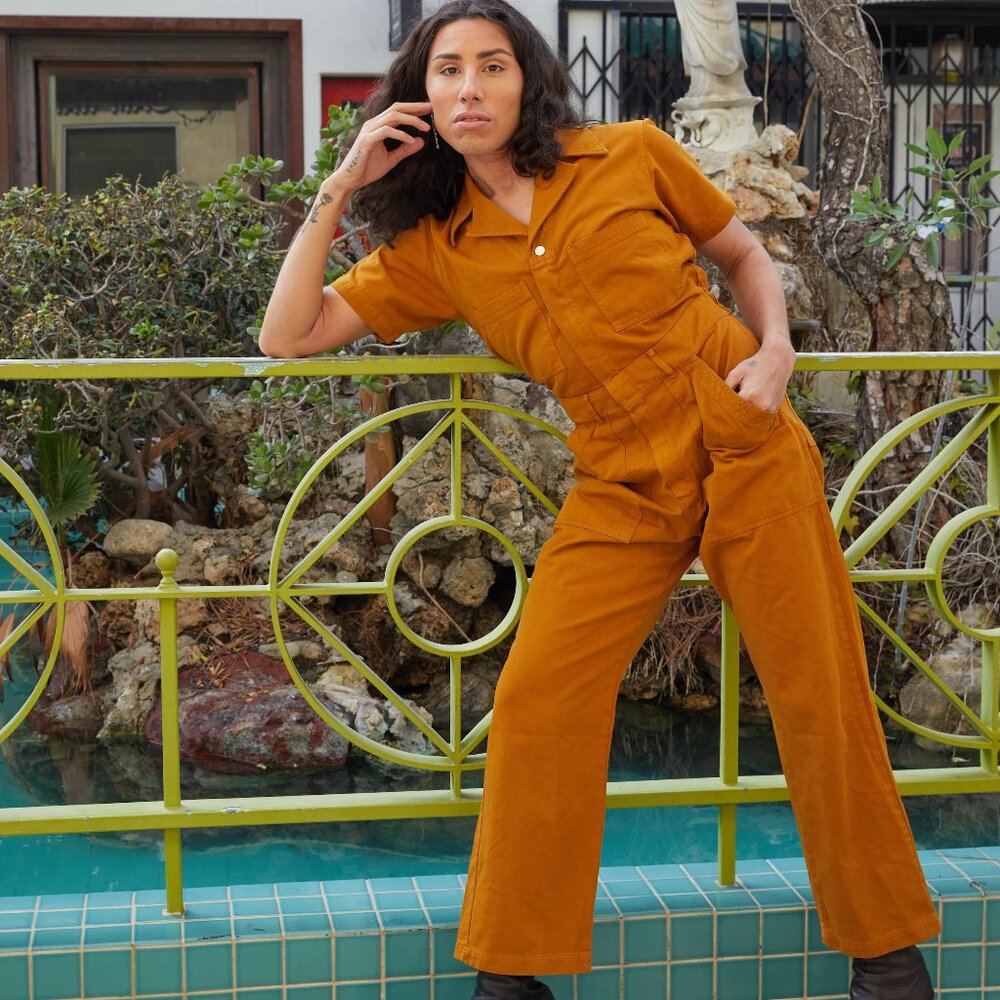 Big Bud Press Short Sleeve Jumpsuit - Mustard - Medium